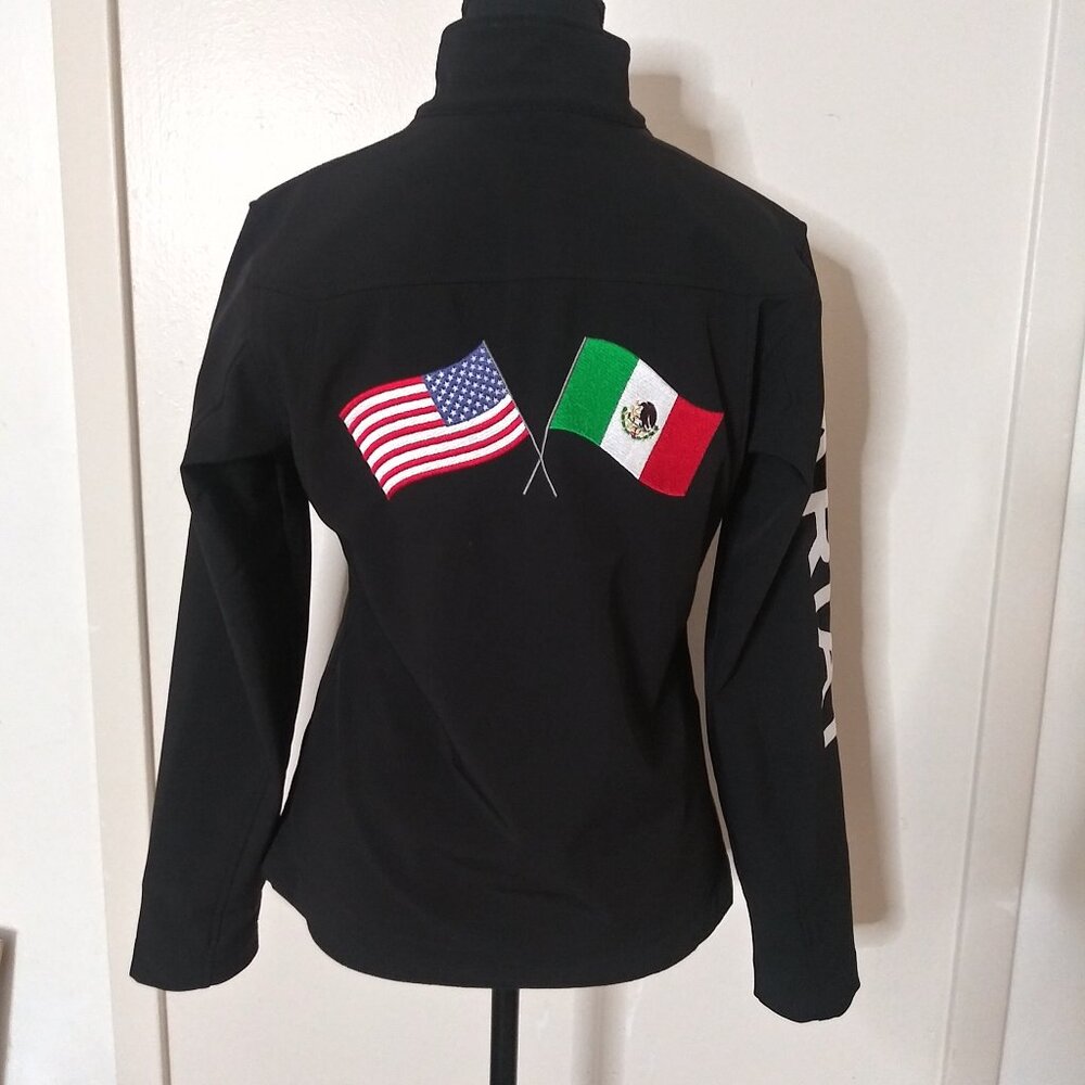 Ariat Women’s Softshell Jacket Black USA & Mexico Flag Embroidery Zip Front
